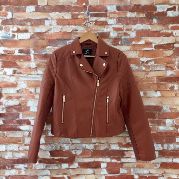 New York & Company Faux Leather Moto Jacket, Camel Color, Size XS, EUC - Picture 1 of 6
